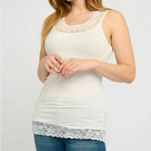 [XL]Cream Camisole white with Laced Hem and Neck